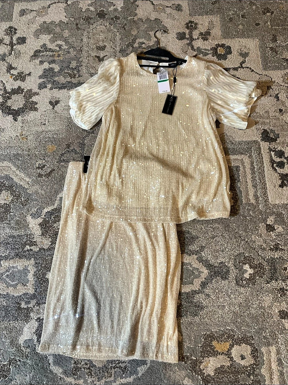cable & gauge Sequin Top in Size Large & Midi Skirt in Cream Size Medium NWT
